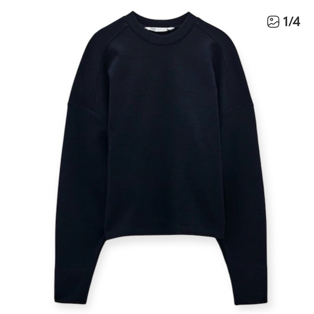 Zara Navy Blue Cashmere Wool Blend Crew Neck Sweater S